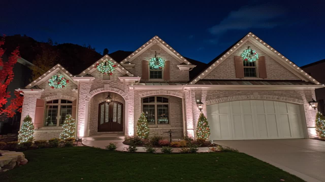 Christmas lighting with lit wreaths