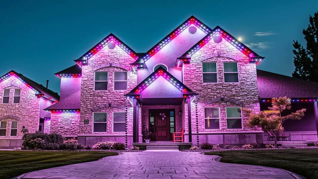 Pink and purple holiday lighting